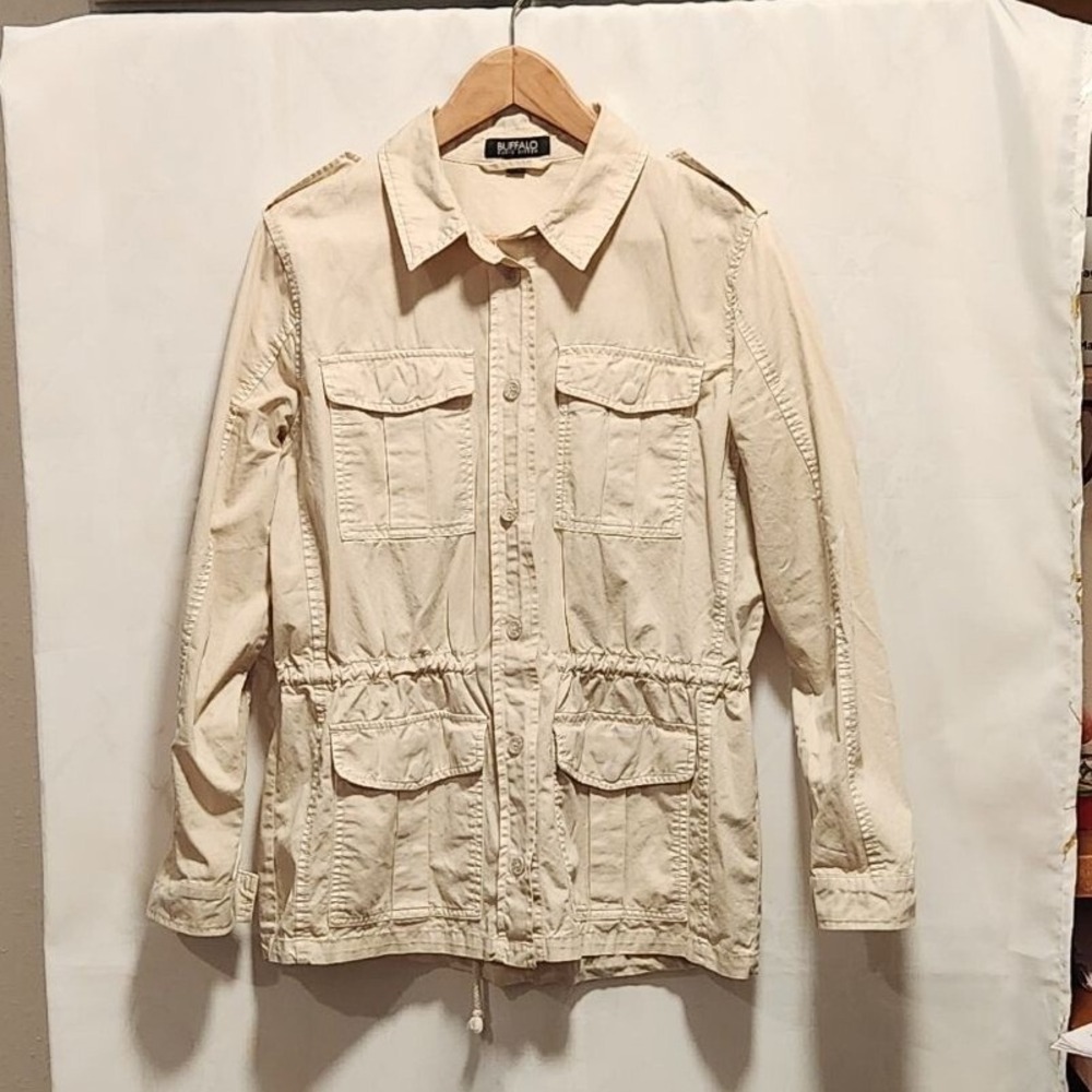 Buffalo David Bitton Utility Jacket Women's Size M Ivory 100% Cotton Cinch Waist